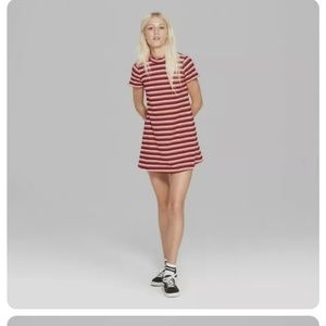 Wild Fable Red & White Striped Short Sleeve Shirt Dress, Size XS